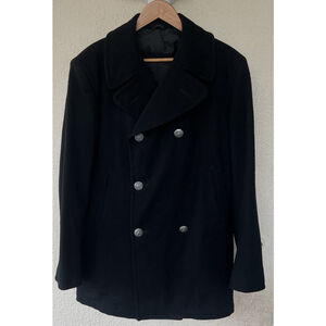 VTG US NAVY Man ENLISTED Overcoat 42R Metal Button Peacoat 70s Jacket 100% WOOL